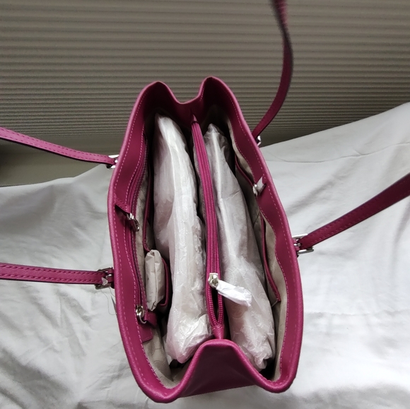 NWT Michael Kors Deep Pink Jet Set Travel Leather Tote - Picture 6 of 8